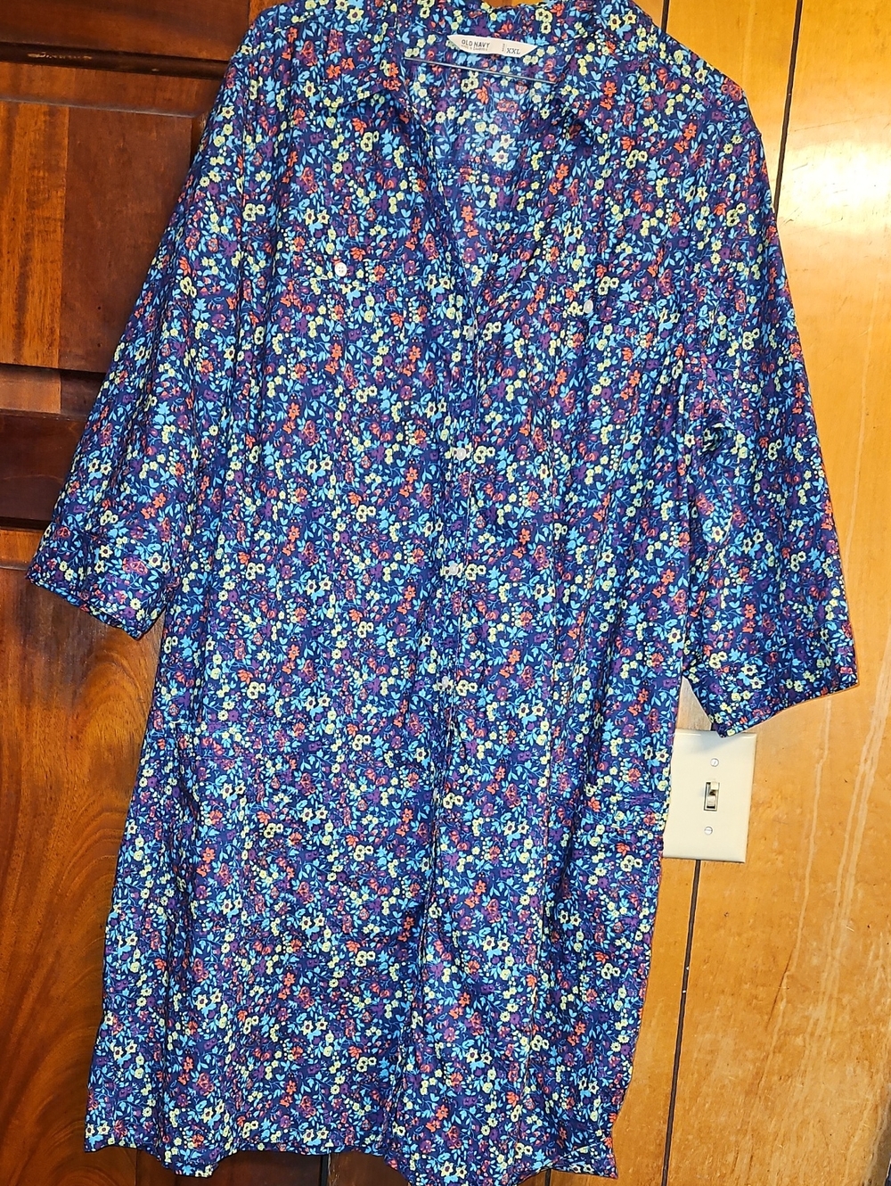 Old Navy Blue Floral Girls' Casual Dress with Multicolor Blooms